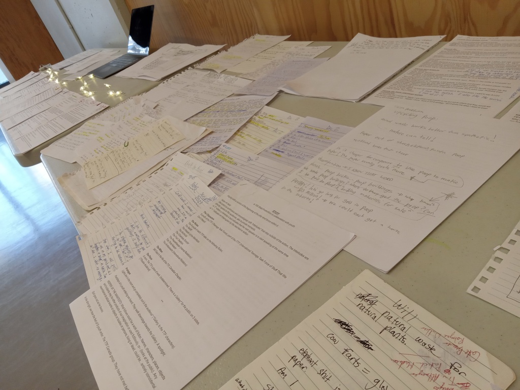scripts and pieces of paper on a table